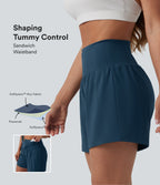 Airy High Waisted Tummy Control 2-in-1 InstantCool Yoga Shorts 5'' with Pockets — Majolica Blue — view 1