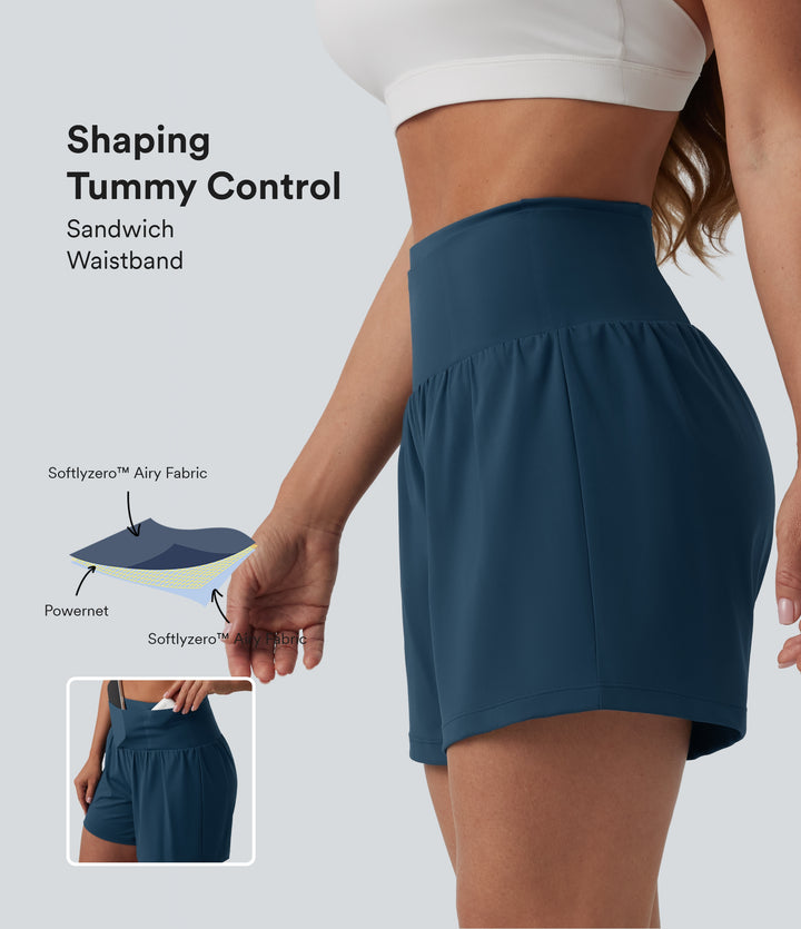 Airy High Waisted Tummy Control 2-in-1 InstantCool Yoga Shorts 5'' with Pockets — Majolica Blue — view 1