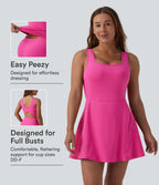 Airy U Neck 2-in-1 Pocket Mini Cool Touch Dance Active Dress DD-F Cups — Fuchsia Fedora — view 1