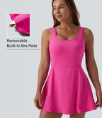 Airy U Neck 2-in-1 Pocket Mini Cool Touch Dance Active Dress DD-F Cups — Fuchsia Fedora — view 8
