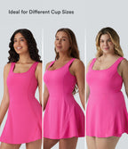 Airy U Neck 2-in-1 Pocket Mini Cool Touch Dance Active Dress DD-F Cups — Fuchsia Fedora — view 4
