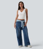 Ribbed Knit V-neck Casual Tank Top — White — view 6