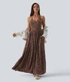 Printed Flowy Maxi Casual Slip Dress with Pockets — Classic Leopard — view 7