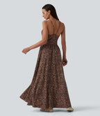 Printed Flowy Maxi Casual Slip Dress with Pockets — Classic Leopard — view 2