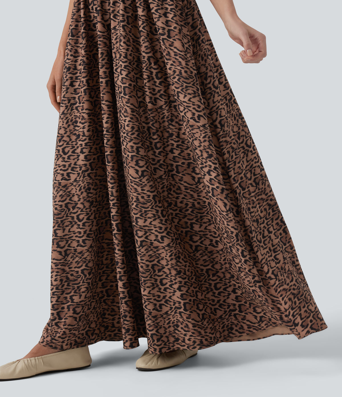 Printed Flowy Maxi Casual Slip Dress with Pockets — Classic Leopard — view 6