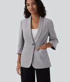 Shawl Collar 3/4 Sleeve Work Blazer with Pockets — Cityscape — view 4