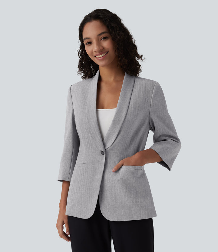 Shawl Collar 3/4 Sleeve Work Blazer with Pockets — Cityscape — view 1