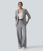 Shawl Collar 3/4 Sleeve Work Blazer with Pockets — Cityscape — view 5