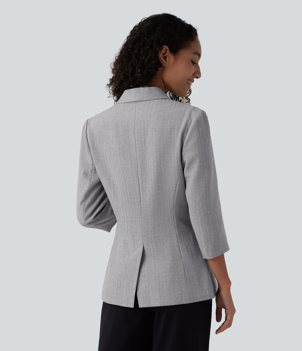 Shawl Collar 3/4 Sleeve Work Blazer with Pockets — Cityscape — view 2