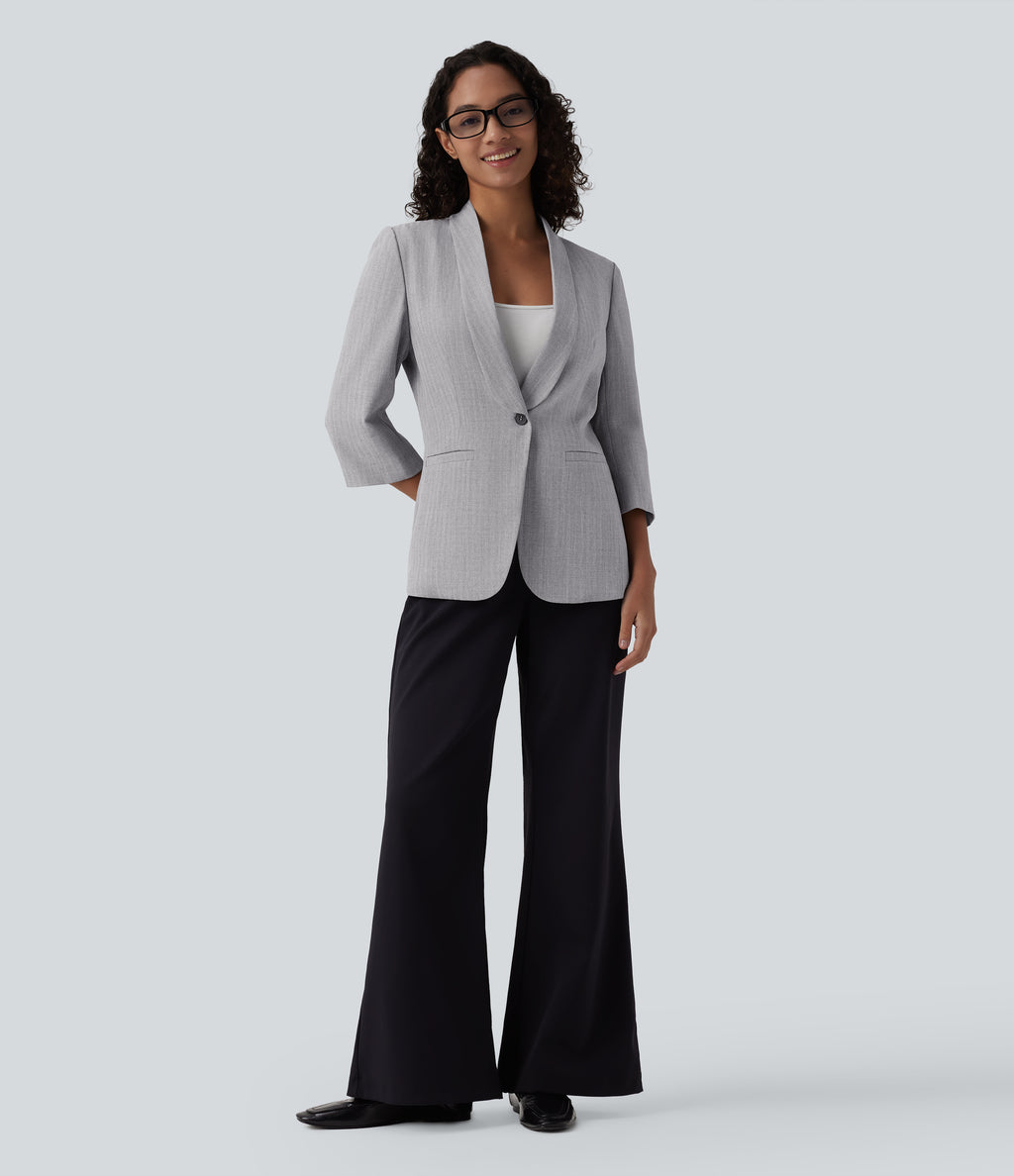 Shawl Collar 3/4 Sleeve Work Blazer with Pockets — Cityscape — view 6