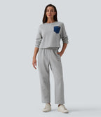 Mid Rise Inner Drawstring Tapered Casual Cotton Sweatpants with Pockets — Fog Gray — view 5