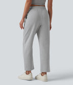 Mid Rise Inner Drawstring Tapered Casual Cotton Sweatpants with Pockets — Fog Gray — view 2