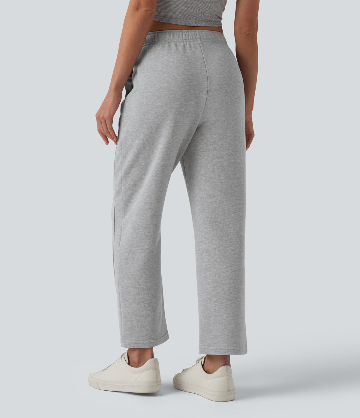 Mid Rise Inner Drawstring Tapered Casual Cotton Sweatpants with Pockets — Fog Gray — view 2