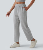 Mid Rise Inner Drawstring Tapered Casual Cotton Sweatpants with Pockets — Fog Gray — view 3