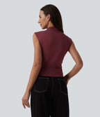 Mock Neck Work Pima Cotton Tank Top — New Maroon — view 2
