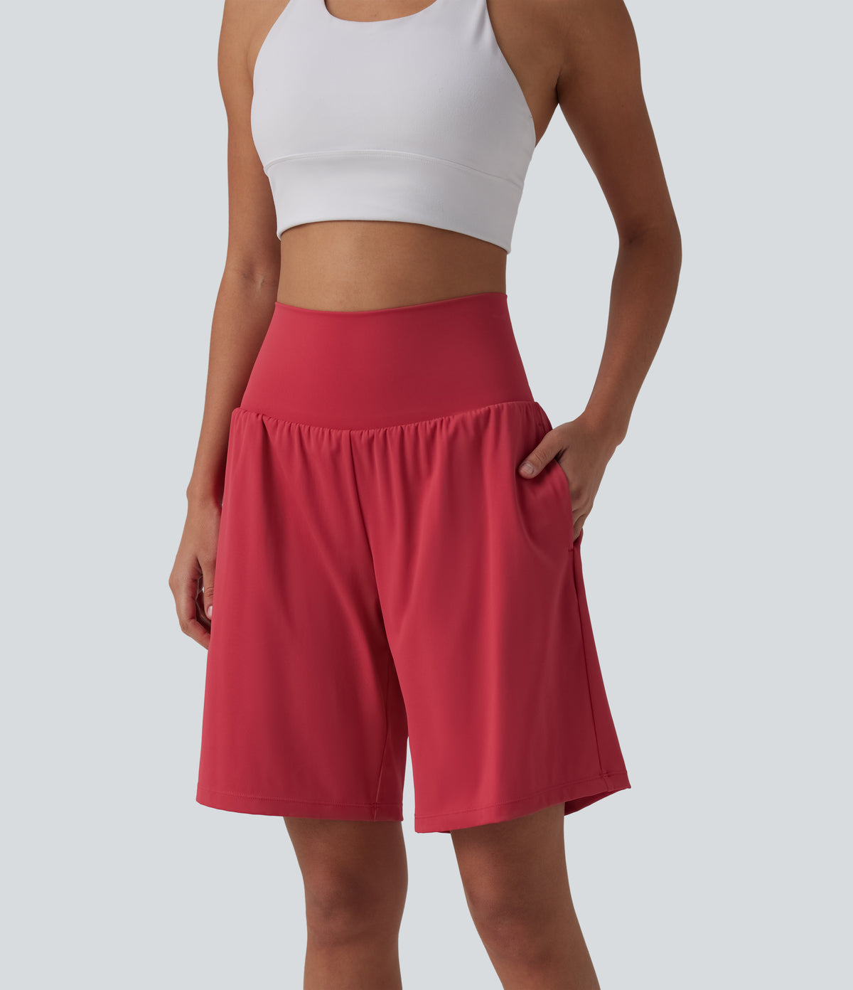 Airy Super High Waisted 2-in-1 InstantCool Yoga Shorts 9" with Pockets — Winterberry — view 7