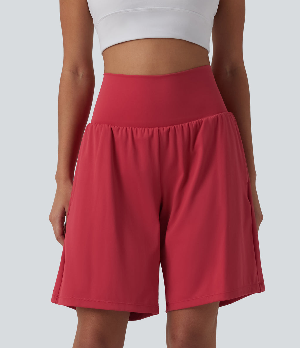 Airy Super High Waisted 2-in-1 InstantCool Yoga Shorts 9" with Pockets — Winterberry — view 5
