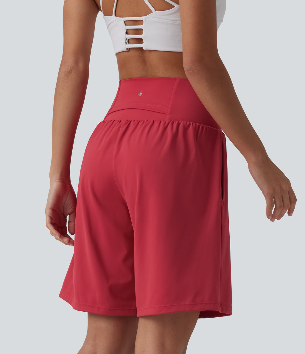 Airy Super High Waisted 2-in-1 InstantCool Yoga Shorts 9" with Pockets — Winterberry — view 4