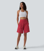 Airy Super High Waisted 2-in-1 InstantCool Yoga Shorts 9" with Pockets — Winterberry — view 8