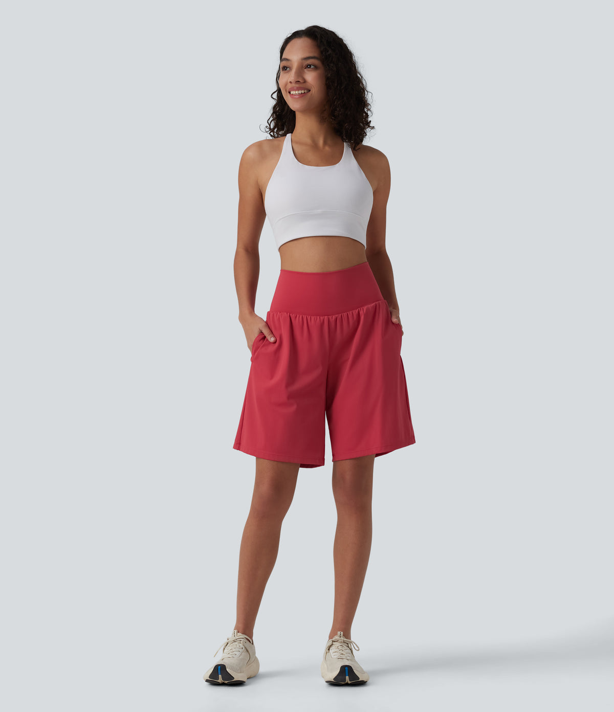 Airy Super High Waisted 2-in-1 InstantCool Yoga Shorts 9" with Pockets — Winterberry — view 8