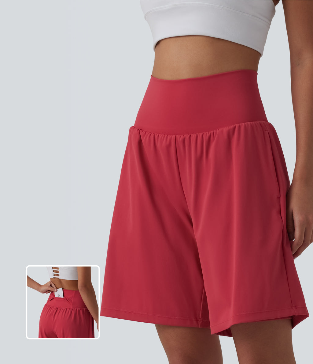 Airy Super High Waisted 2-in-1 InstantCool Yoga Shorts 9" with Pockets — Winterberry — view 1