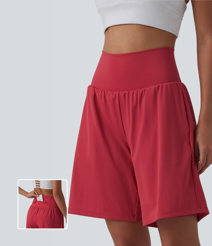 Airy Super High Waisted 2-in-1 InstantCool Yoga Shorts 9" with Pockets — Winterberry — view 1