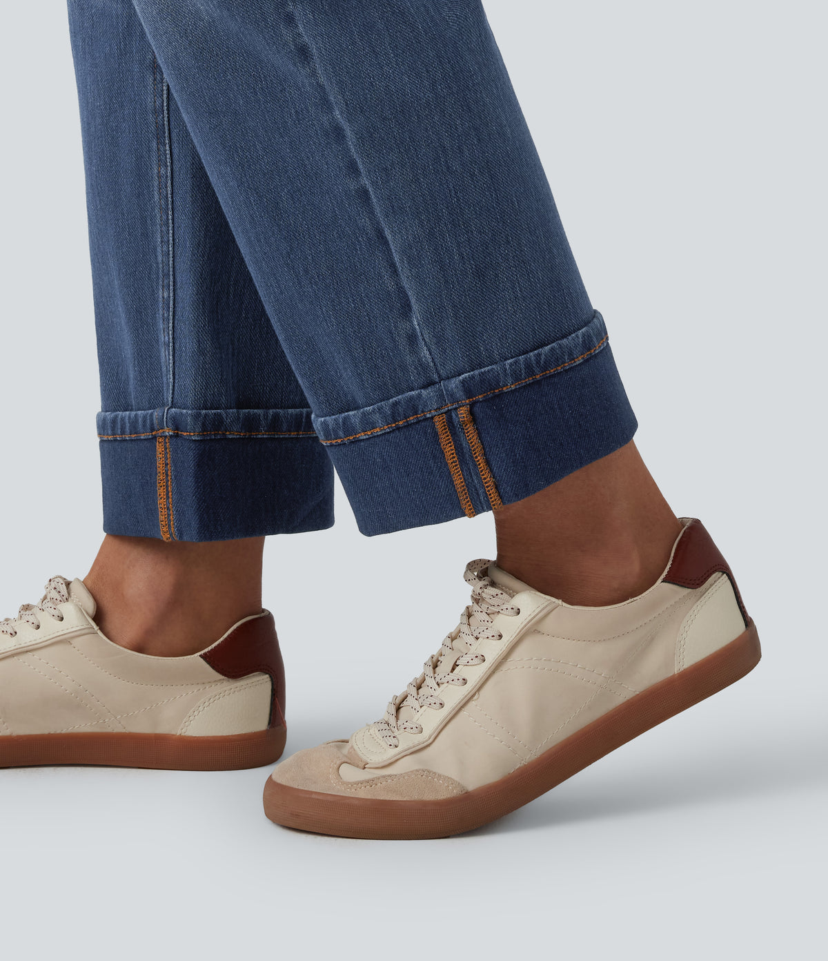 High Waisted Straight Leg Casual Jeans with Pockets — Estate Blue Denim — view 6