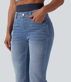 Double Waistband High Waisted Tummy Control Slim Casual Jeans with pockets — Blue Jasper Denim — view 4
