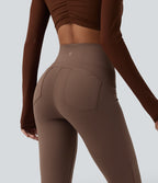 High Waisted Tummy Control Bootcut Yoga Leggings with Pockets — Sepia — view 4