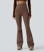 High Waisted Tummy Control Bootcut Yoga Leggings with Pockets — Sepia — view 3