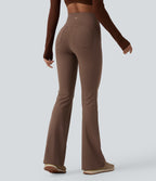 High Waisted Tummy Control Bootcut Yoga Leggings with Pockets — Sepia — view 2