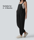 Waffle Casual Maternity Jogger Dungarees with Pockets — Black — view 1