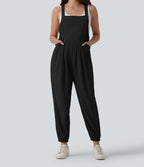 Waffle Casual Maternity Jogger Dungarees with Pockets — Black — view 3