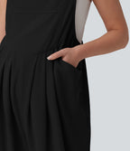 Waffle Casual Maternity Jogger Dungarees with Pockets — Black — view 5