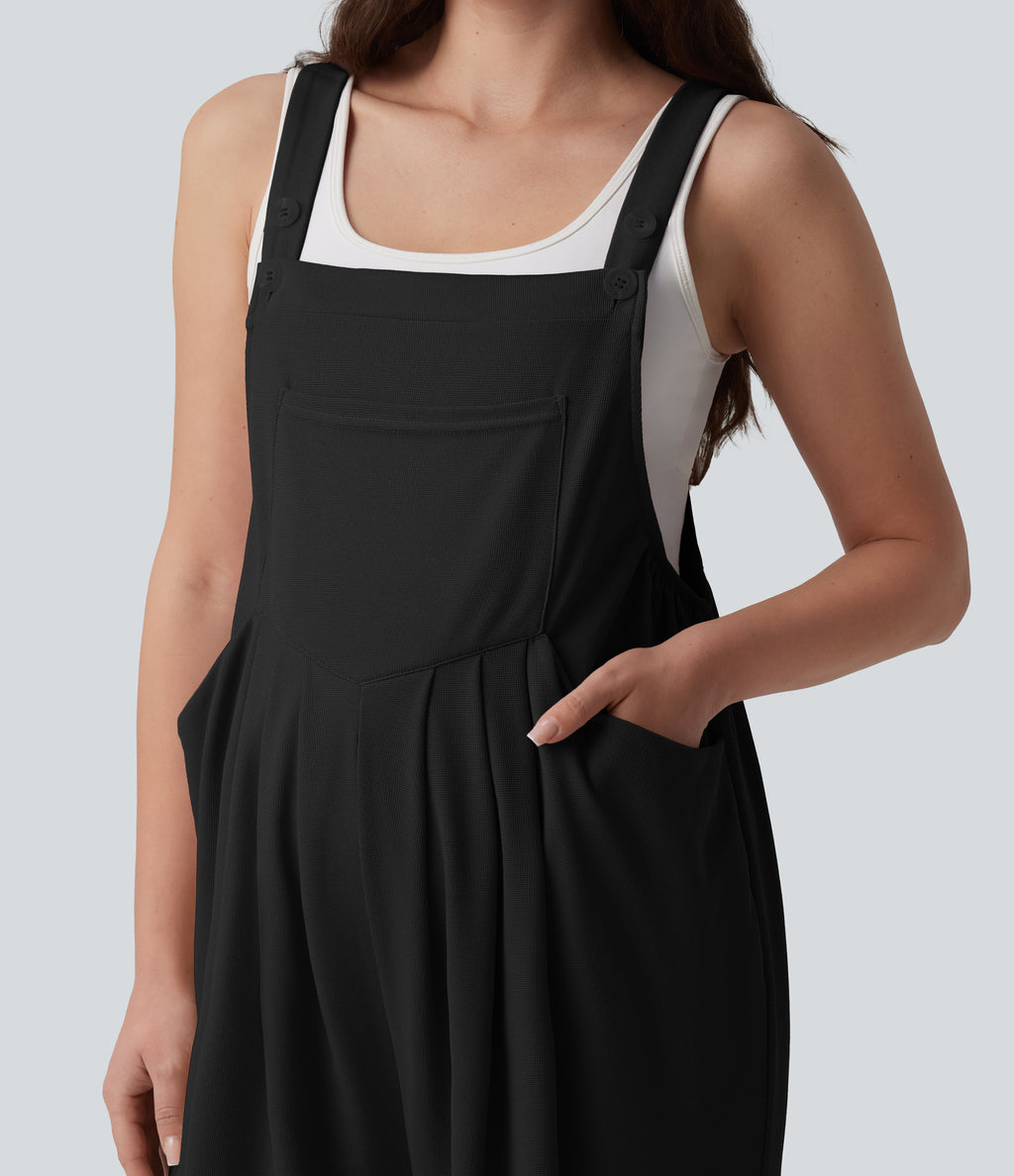 Waffle Casual Maternity Jogger Dungarees with Pockets — Black — view 4