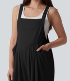Waffle Casual Maternity Jogger Dungarees with Pockets — Black — view 4
