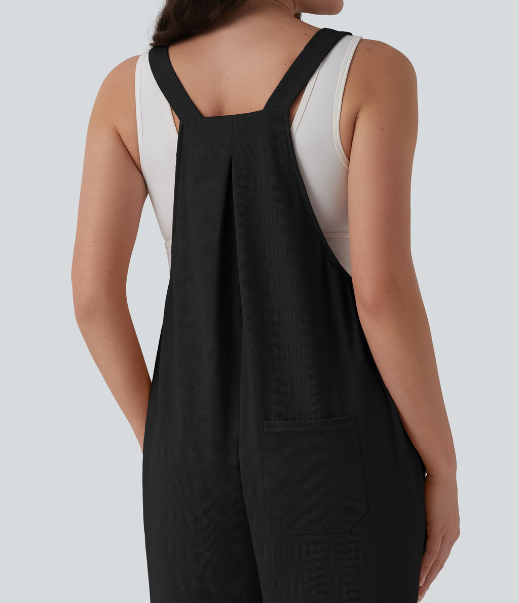 Waffle Casual Maternity Jogger Dungarees with Pockets — Black — view 6