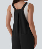 Waffle Casual Maternity Jogger Dungarees with Pockets — Black — view 6