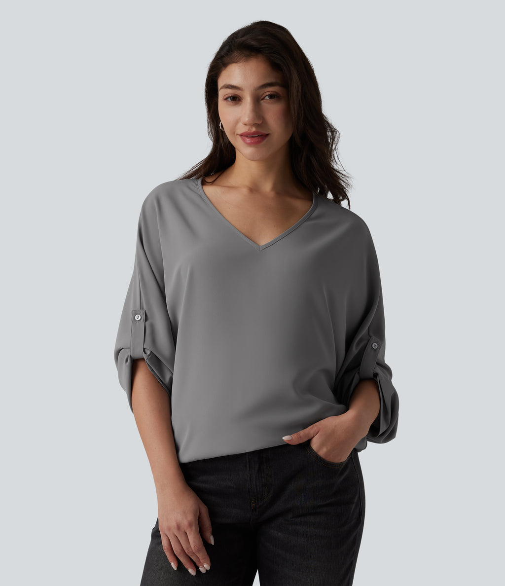Wrinkle Recovery V Neck Long Sleeve Work Blouse — Griffin — view 4