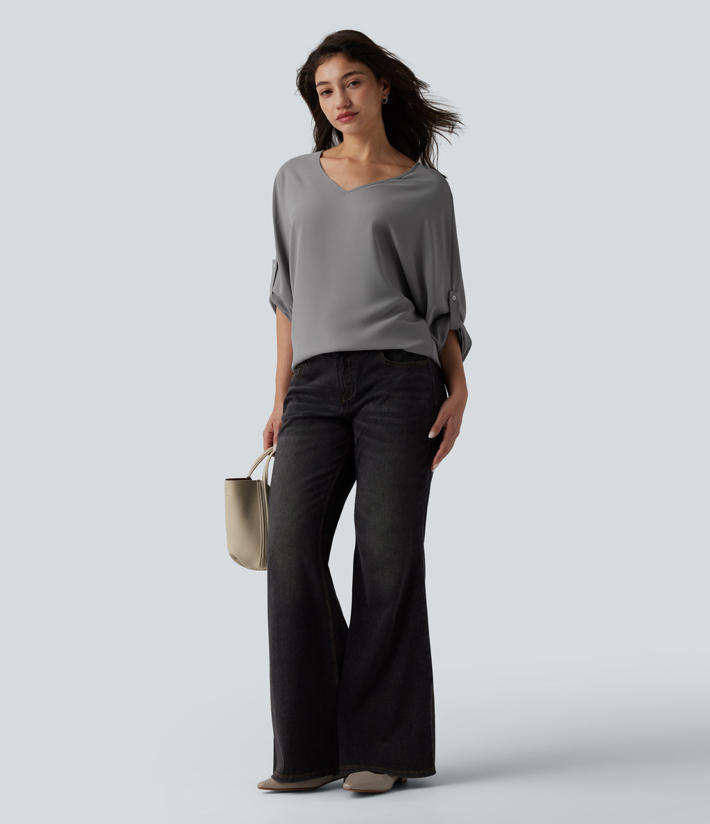 Wrinkle Recovery V Neck Long Sleeve Work Blouse — Griffin — view 6
