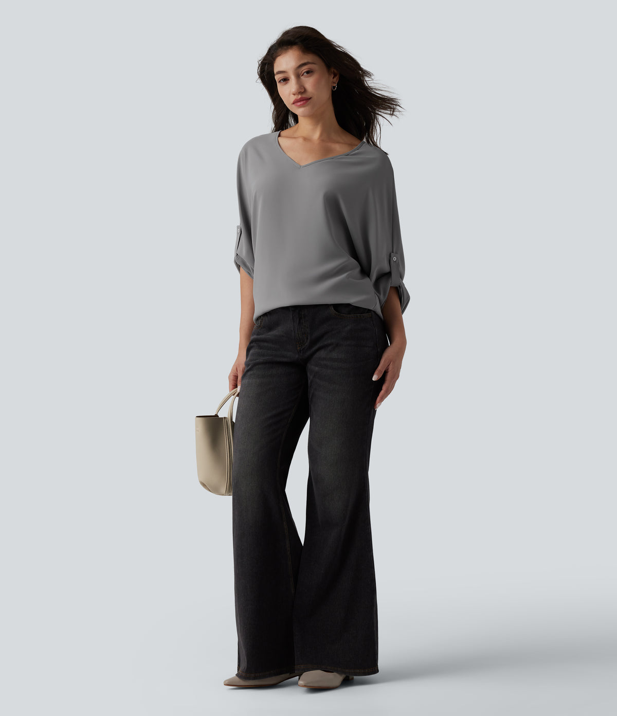 Wrinkle Recovery V Neck Long Sleeve Work Blouse — Griffin — view 6