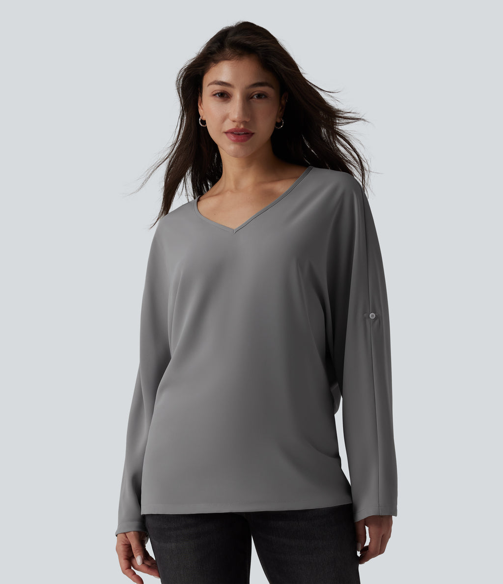 Wrinkle Recovery V Neck Long Sleeve Work Blouse — Griffin — view 5