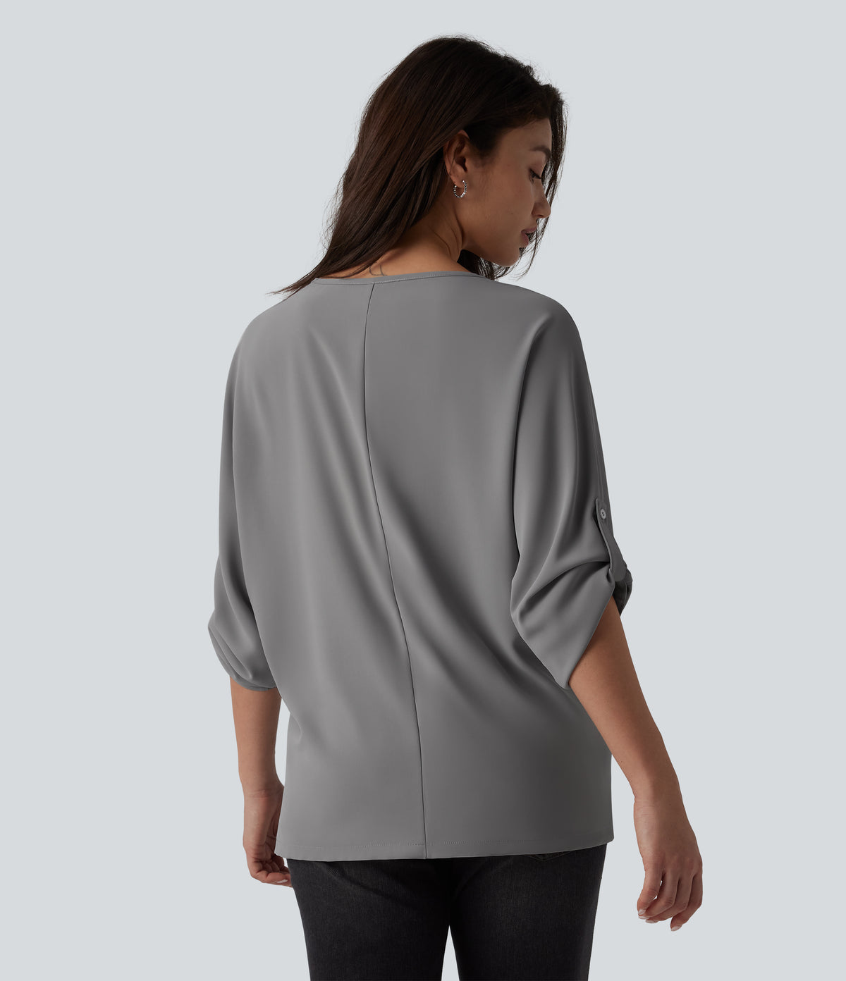 Wrinkle Recovery V Neck Long Sleeve Work Blouse — Griffin — view 2