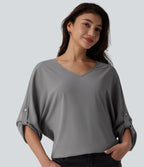 Wrinkle Recovery V Neck Long Sleeve Work Blouse — Griffin — view 1