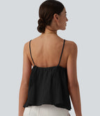 Lace Up Layered Ruffle Hem Cotton Tank Top — Black — view 6