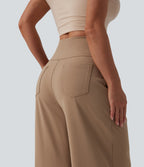 Airy High Waisted Tummy Control Wide Leg InstantCool Casual Trousers with Pockets — Burro — view 5