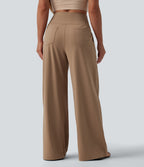 Airy High Waisted Tummy Control Wide Leg InstantCool Casual Trousers with Pockets — Burro — view 2