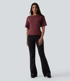 Boat Neck Short Sleeve Work Pima Cotton T-Shirt — New Maroon — view 5