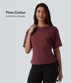 Boat Neck Short Sleeve Work Pima Cotton T-Shirt — New Maroon — view 1