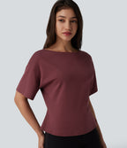 Boat Neck Short Sleeve Work Pima Cotton T-Shirt — New Maroon — view 4